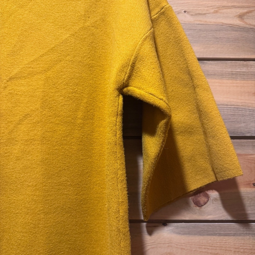 WILD PONY Mustard Yellow Mod Mock Neck 3/4 Sleeve Dress Sz S Twiggy Retro MCM - Picture 7 of 7